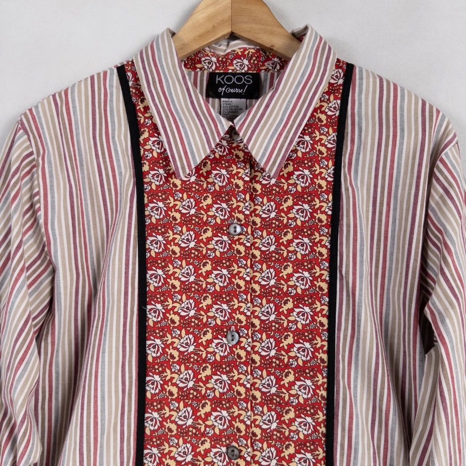 KOOS, конечно! Рубашка женская большая многоцветная в полоску с цветочным рисунком туника на пуговицах - Изображение 2 из 4