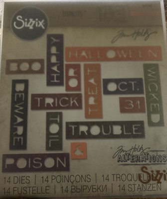 HTF 661587 Thinlits Die Set Halloween Words, Tim Holtz 14 Pack Rare COMPLETE