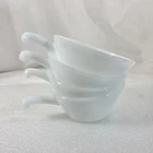Vintage Fire-King Anchor Hocking Milk Glass Handled Bowls Set of 4 Made USA