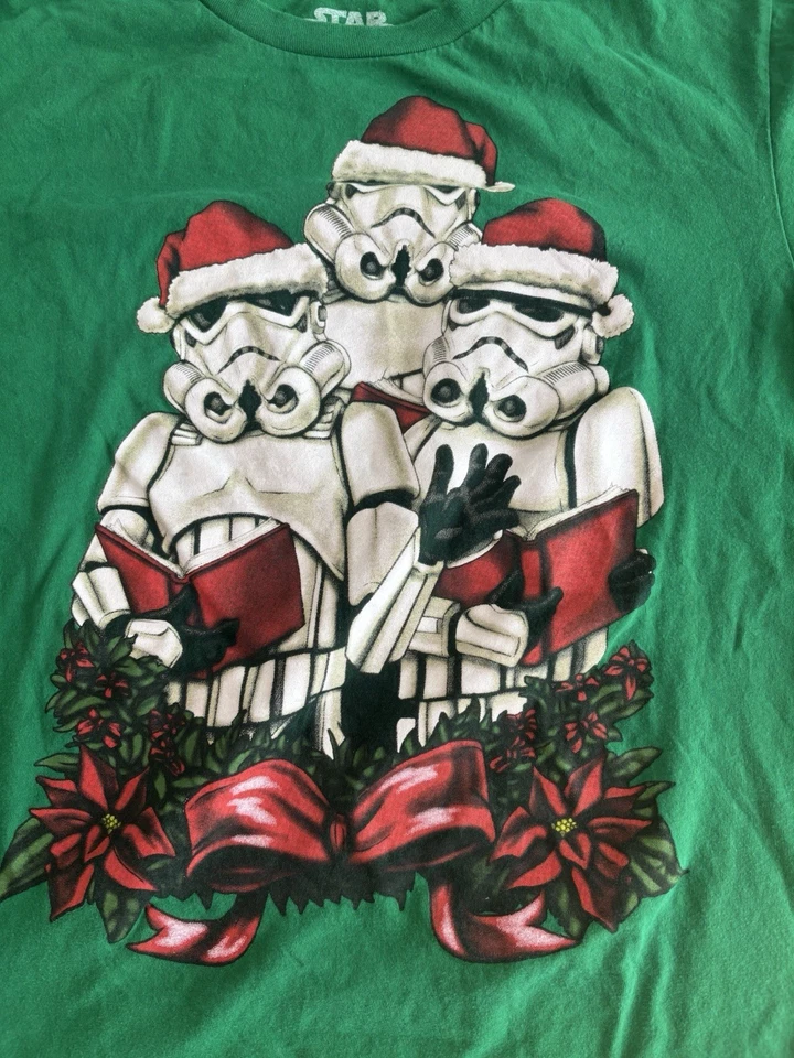 Star Wars Kids Stormtroopers Christmas Carol Green T Shirt Size L - Image 3 of 4
