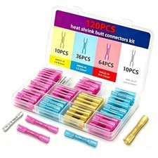 120PCS Heat Shrink Butt Connectors Kit - Marine Grade red blue yellow clear