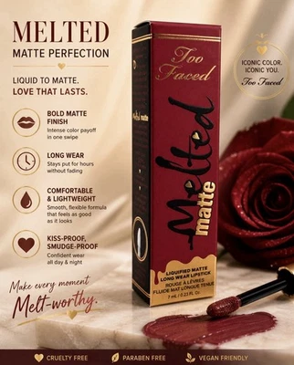 Too Faced Melted Liquified Matte Long Wear Lipstick LADY BALLS 7ml FAST POSTAGE - Image 1 of 2