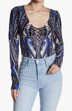 NWT Free People Intimately Paisley V Neck Bodysuit Bohemian Moody Strappy