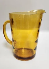 Hazel Atlas Waterfall Optic Ribbed Gold Vintage Amber Glass Pitcher MCM 1960s