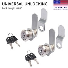 2x Cabinet Cam Lock 5/8" Cylinder Tool Box Lock Zinc Alloy for Drawer Dresser RV