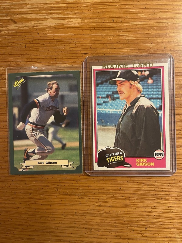 Kirk Gibson Tigers Lot (2) 1981 Topps Rookie #315 & Rare 1987 Green Classic EX