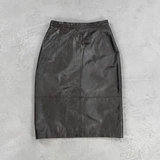 Vintage 1980s Genuine Leather Knee Length Pencil Skirt Fits Size 25 Waist