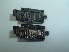 VINTAGE SMALL BLUE RHINESTONE METAL HAIR CLIPS HAIR ACCESSORY