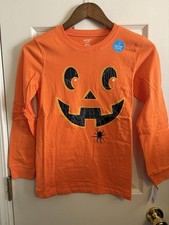 Halloween T-Shirt Boys Size 12 Orange Pumpkin Jack-o-Lantern Face NWT