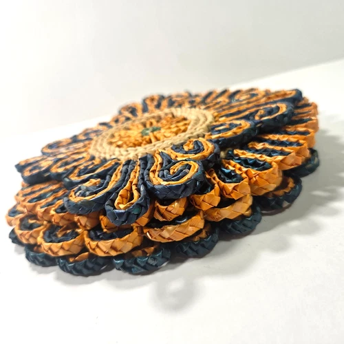 Vintage Woven Raffia Trivets Set 4 Floral Hot Pads Boho MCM Straw Wall Decor image 10