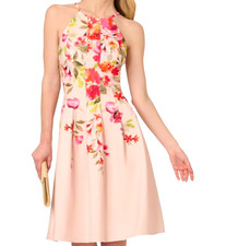 Adrianna Papell Womens Floral Border Short Dress