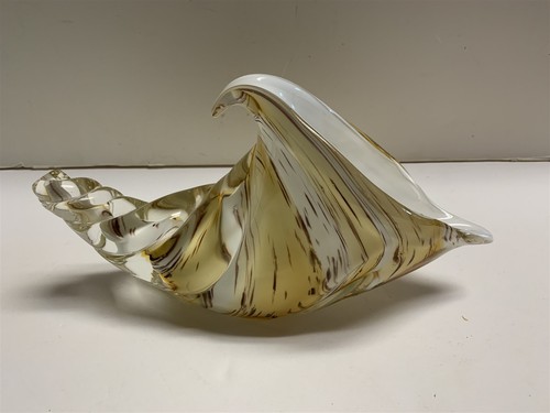 Art Glass Conch Sea Shell Sculpture 9 1/2 IN Hand Blown Yellow/Tan | eBay