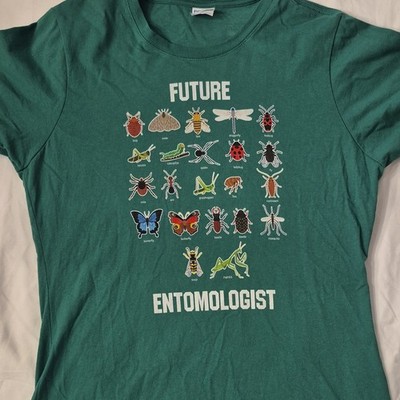 Kids/Women s L Green ''Future Entomologist'' Bug Graphic Crew Tee Cotton
