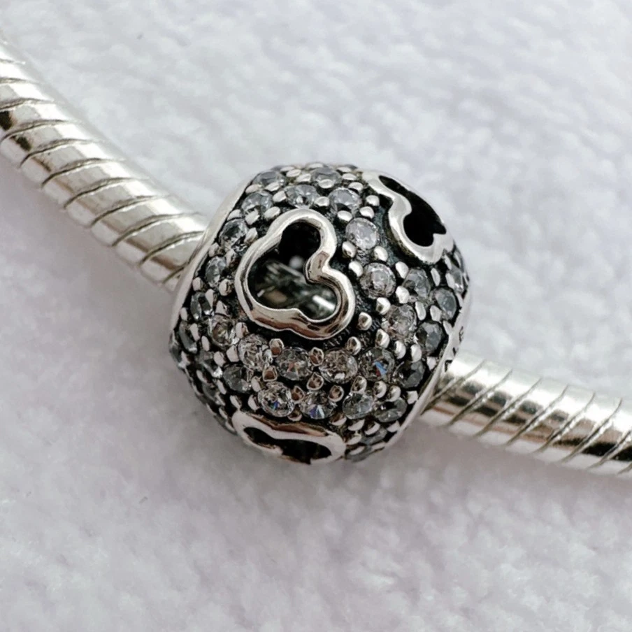 1x S925 Plata Pavé Circonita cúbica Mickey Siluetas Dije Cuentas, para Pulsera Cadena Serpiente Foto 4 de 4