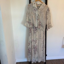 Vintage Kathy Roberts Floral Dress & Jacket Set Women's Size 14 Beige Purple