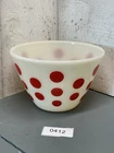 Fire King Red Polka Dot Mixing Bowl 7.5 Diameter White Milk Glass Oven Ware USA