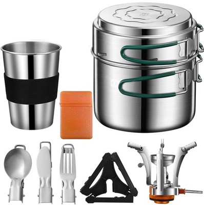 Camping Cookware Mess Kit 1.4L Pot, 0.6L Mini Stove - Lightweight Cooking Set