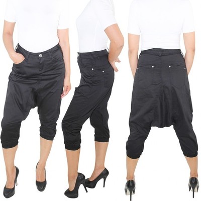 Damen Aladin Pump Hose Capri 3/4 kurze Pump Pluder Boyfriend Haremshose Shorts