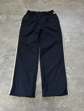 Vtg 90s Nike Nylon Track Pants Navy Blue Cream Side Stripe Baggy Bottoms Size M