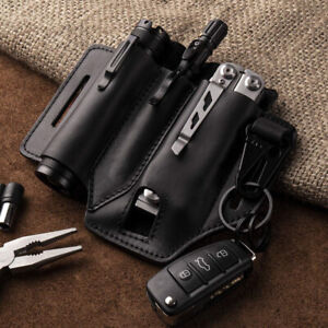 New Multitool Genuine Leather Sheath EDC Pocket Organizer Flashlight Tool Holder