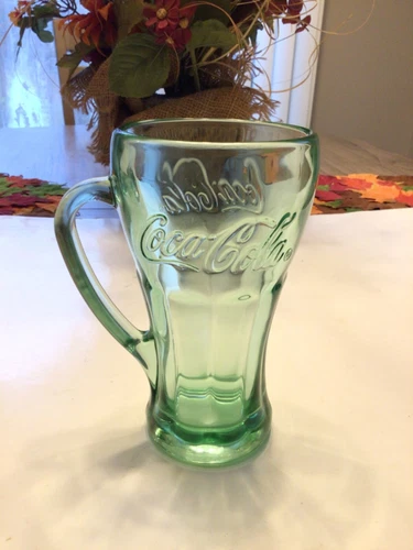 Vintage Coca Cola handled Libbey 16oz mug/Glass.Green tint.bell. L/ new