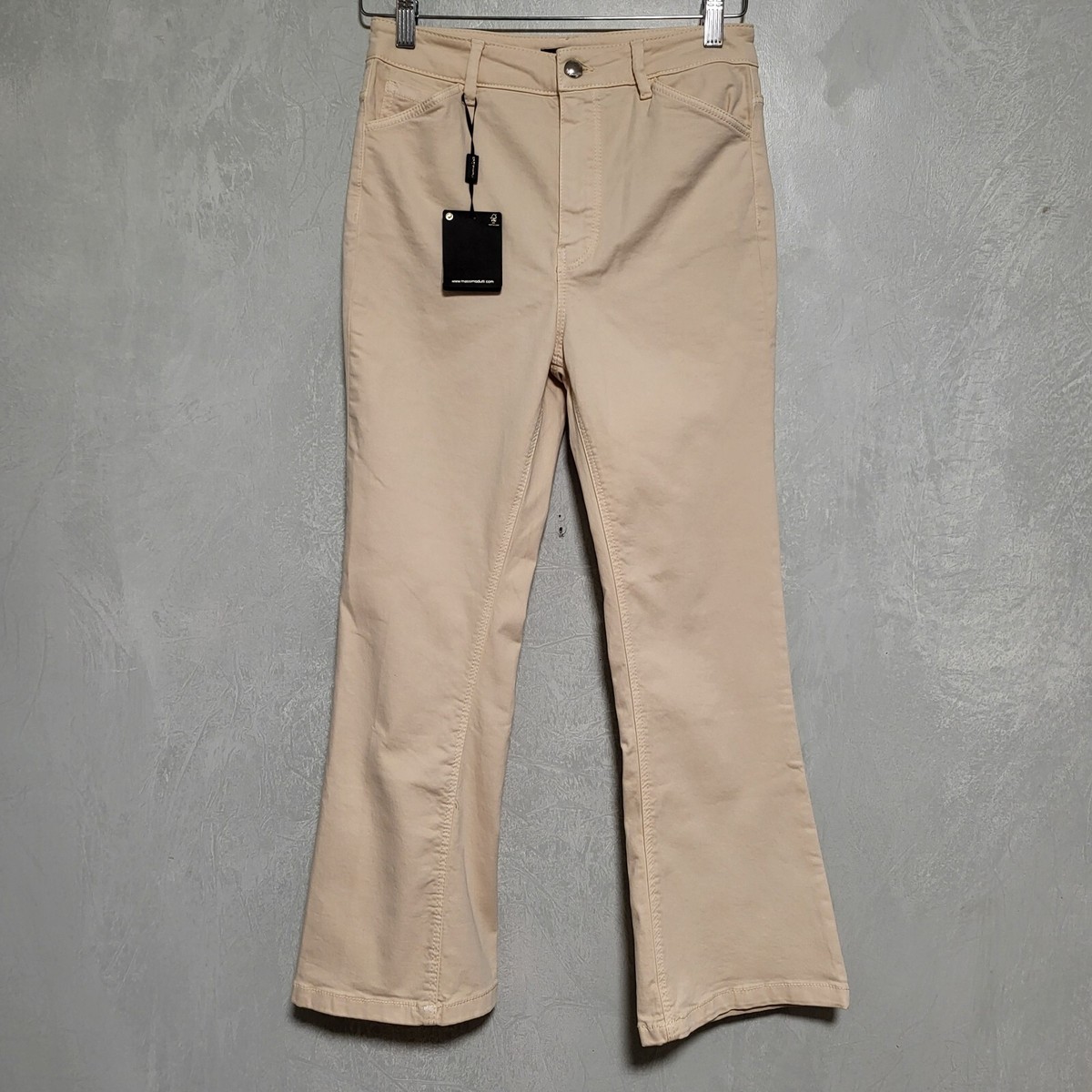 Massimo Dutti Skinny Fit Beige Crop Flare High Rise Jeans Pants Size - Main Image