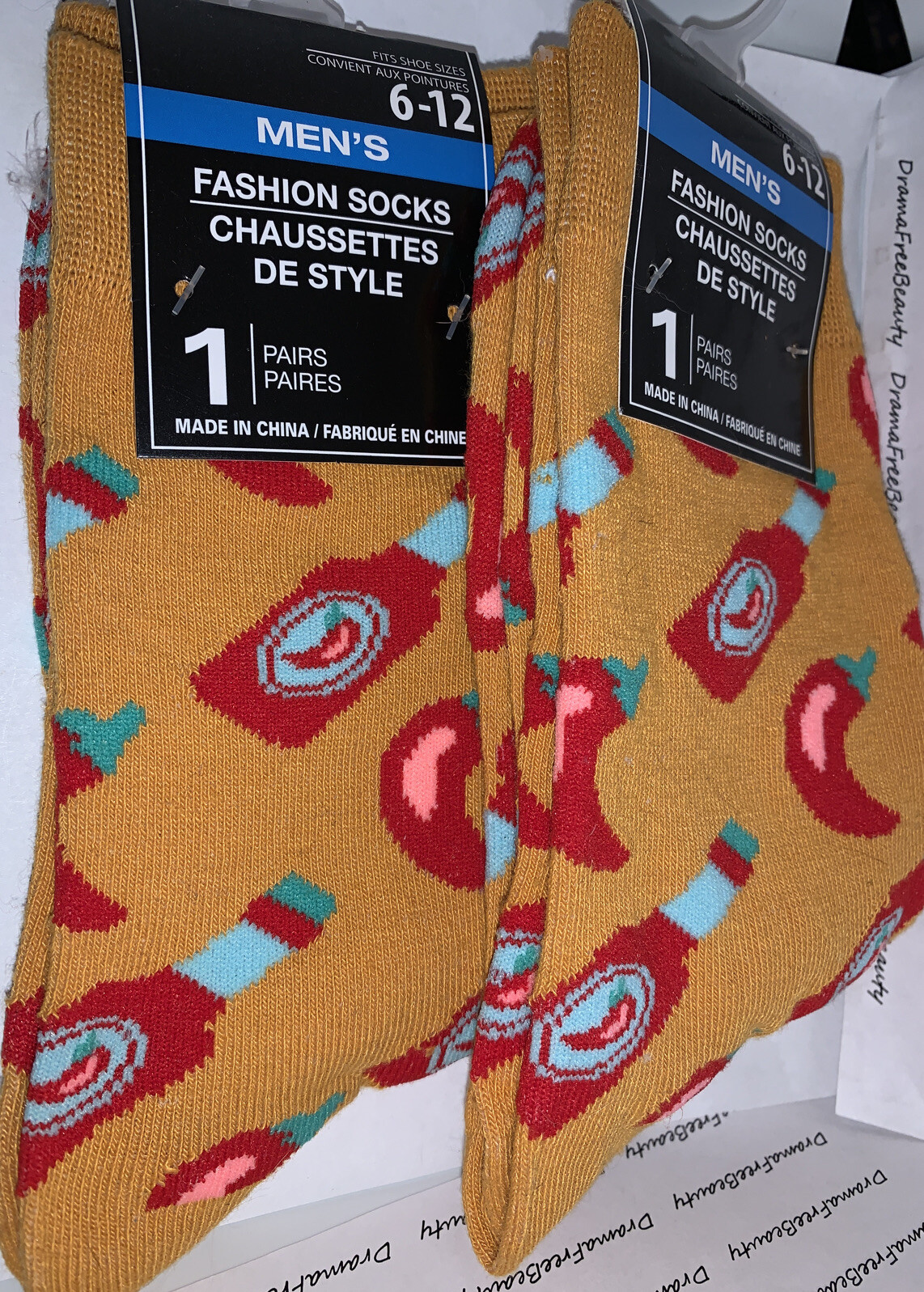 Mens Orange Dress Socks Size 612 *RED Hot CHILI PEPPER Sauce* Sock Set
