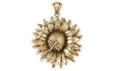 Sunflower Jewelry 14k Gold Handmade Sunflower And Dragonfly Pendant SF2-DPG