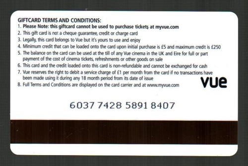 VUE ( UK ) No One Does Cinema Like Vue, Stars ( 2006 ) Gift Card ( $0 ) - Picture 2 of 2