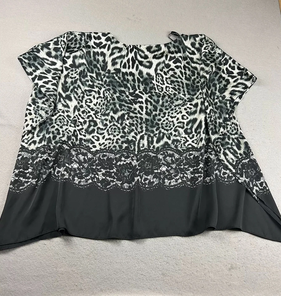 Camisa Michael Kors Mujer 3X Negra Satén Estampado Animal Ligera Kaftan Top Foto 4 de 4