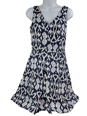 GAP Womens Navy Blue Abstract Print Linen Fit Flare Dress Size 4