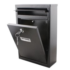 LETTER BOX POST MAIL BOX WALL MOUNTED POST BOX LOCKABLE BLACK LARGE WITH KEYS