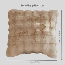 Faux Rabbit Plush Warm Square Cushion Pillow for Sofa Couch Bed Beige 18 " X 18"