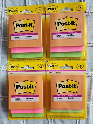 Post it Super Sticky Notes Sticky Note Pads 3 x 3 LOT of 4 SEALED NEW Bright