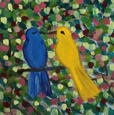 Impressionist Love Bird Painting Signed Canvas Colorful Abstract Art Original