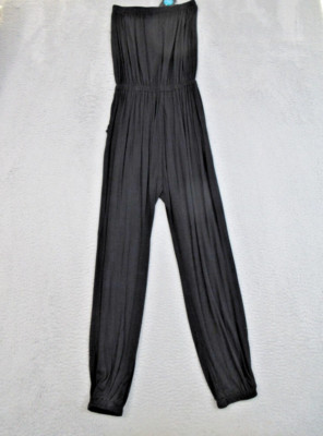 Piko Bamboo Harem Jumpsuit Women L Black Strapless Boho Lounge Travel Resortwear