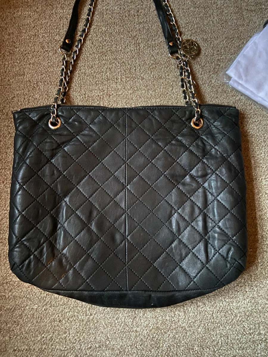 Large Shoulder Tote Bag Quilted Pattern Chain Strap Black