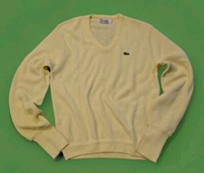 Vtg IZOD Lacoste Men's Yellow V Neck Pullover Sweater Crocodile Logo  Size L
