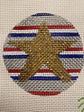 Handpainted Needlepoint Red,White Blue Star design on 13ct Zweigart Mono Canvas
