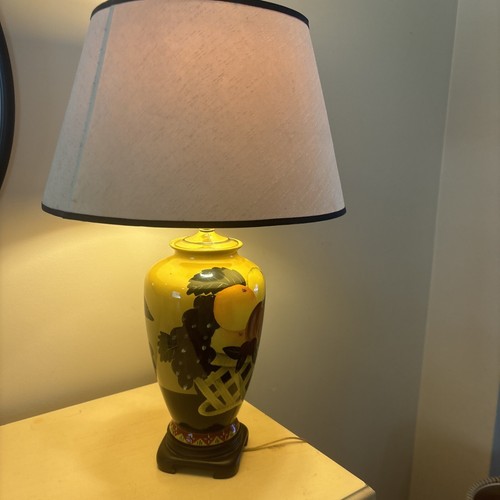 Tischlampe Vintage lasiert Obstmotiv Holzfuß wunderschöne Lampe - Bild 9 von 9