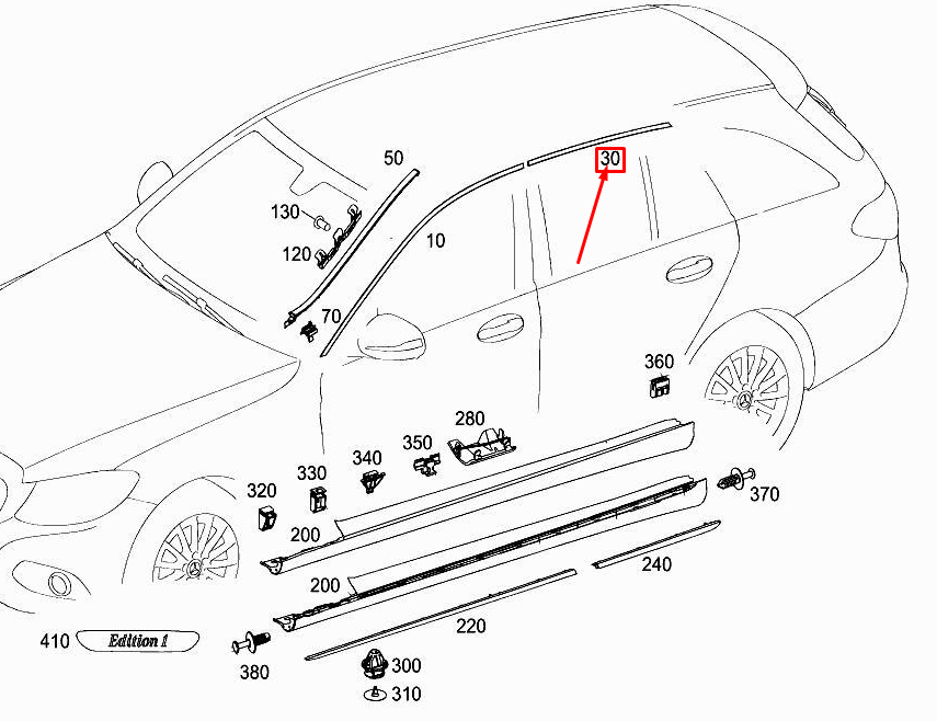Neu MERCEDES-BENZ C W205 Türfenster-Zierleiste hinten rechts A2056907601