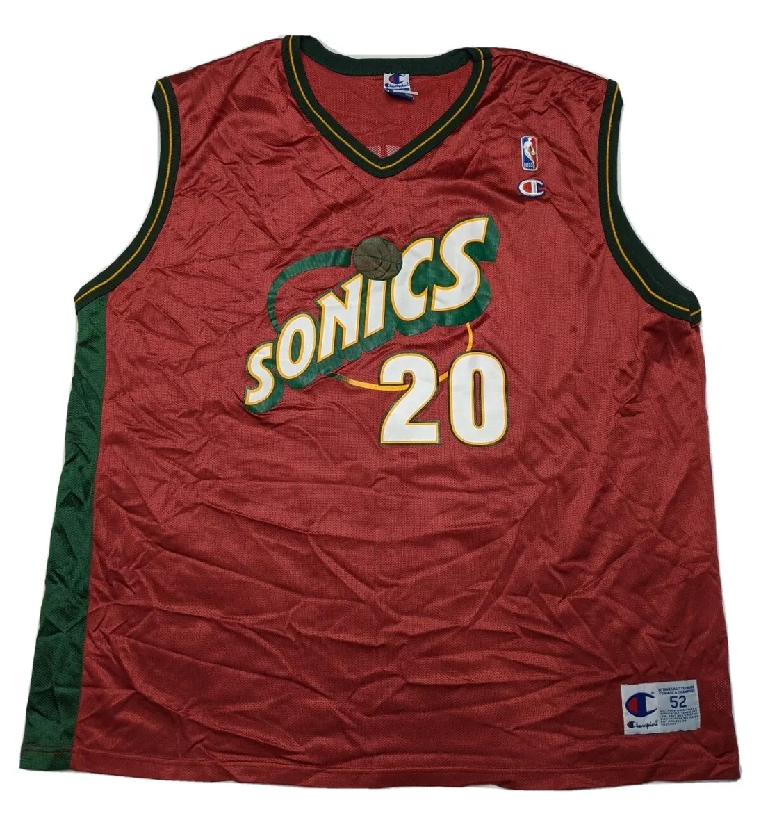 VINTAGE CHAMPION NBA SEATTLE SUPERSONICS PAYTON #20 JERSEY 1990s SIZE –  Vintage rare usa