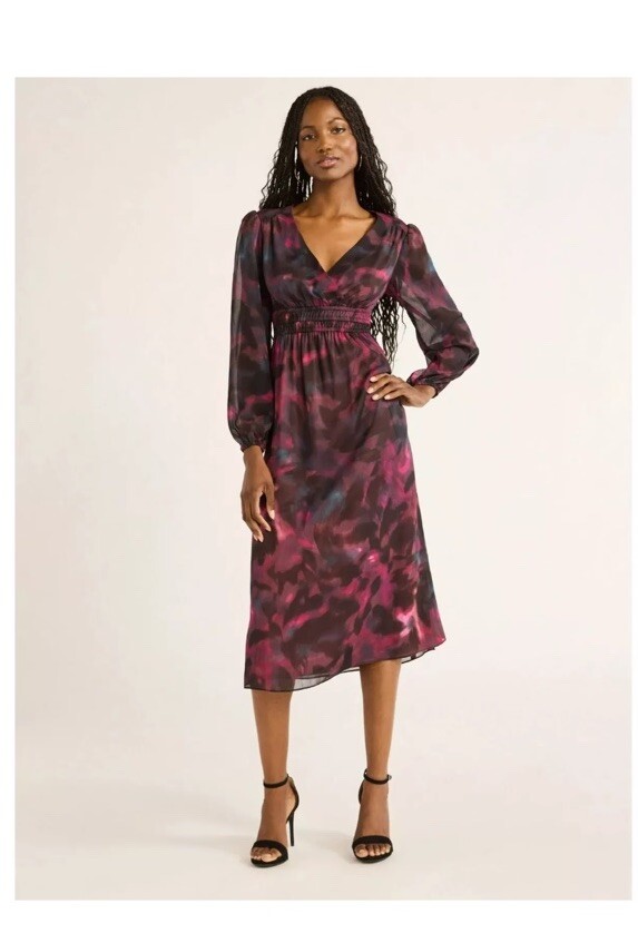 Sofia Jeans Women's Empire Maxi Dress Long Sleeves Mid Calf Length Size S 4-6