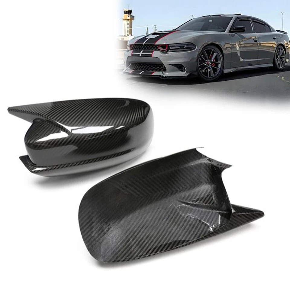 M Style Horn Carbon Fiber Side Mirror Cover Caps For Dodge Charger 2011-2023 - Image 2 of 4