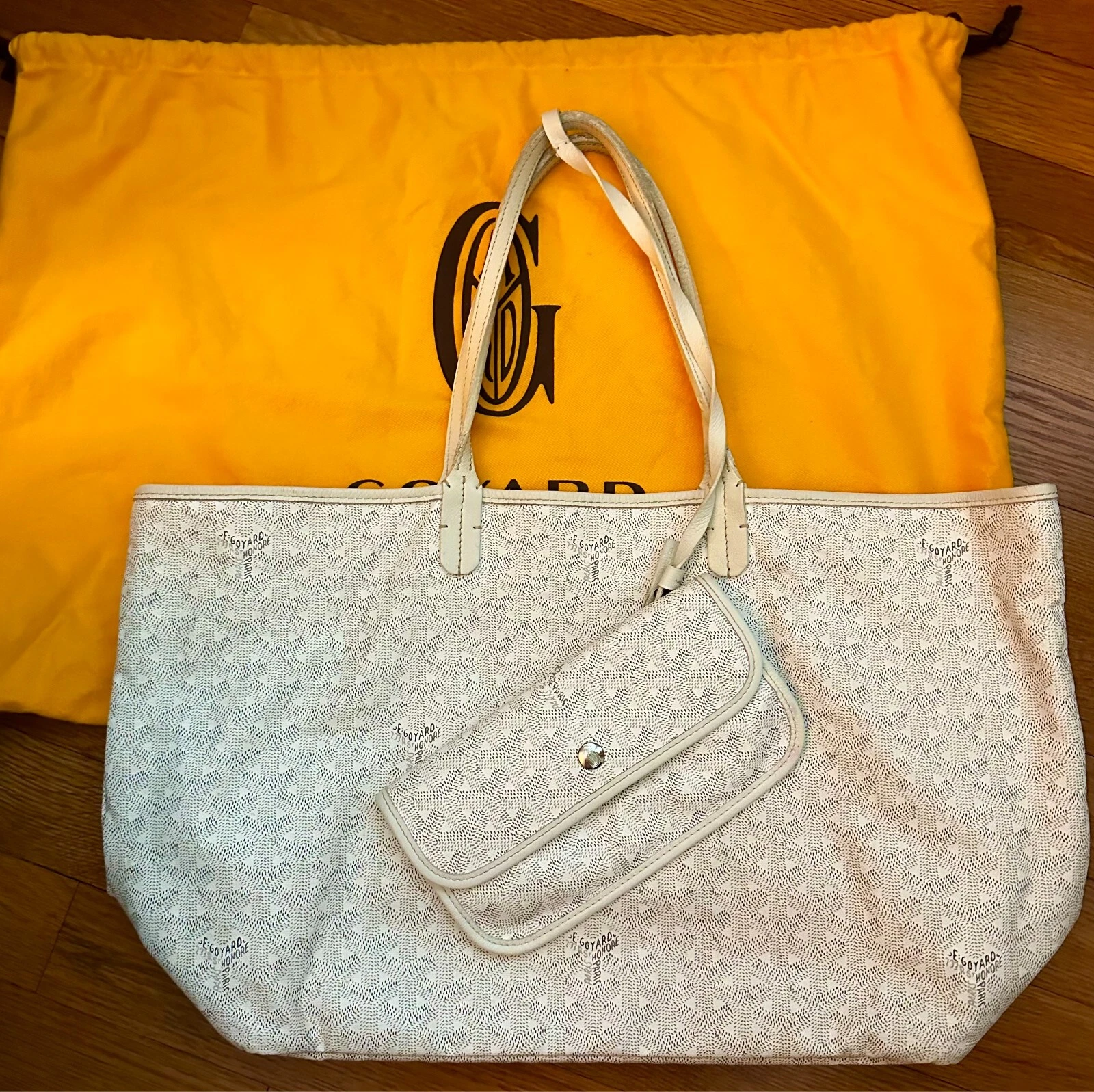 Borsa tote bianca Goyard Chevron St Louis PM con borsa e sacchetto antipolvere