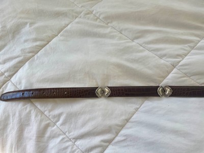 90s Vintage Fossil Belt Brown Crocodile Leather Silver Brighton Buckle SMALL