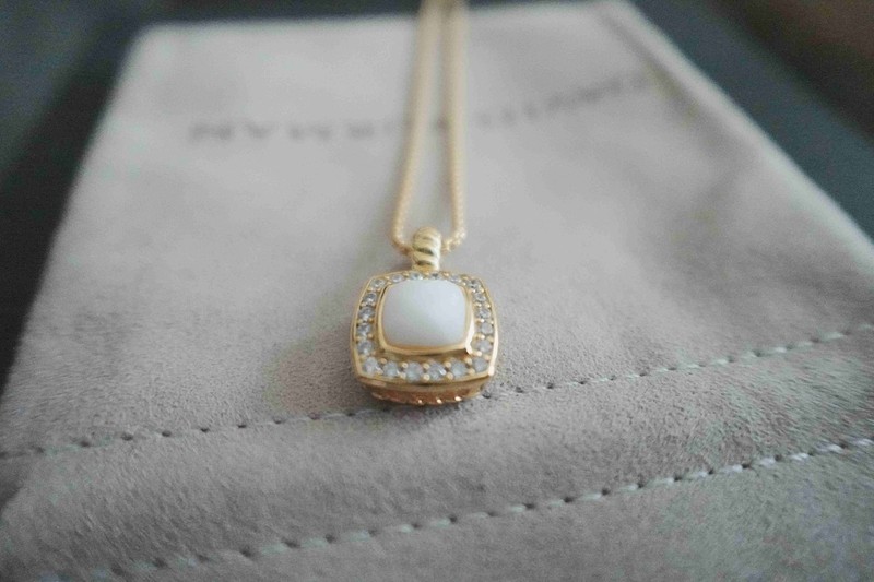 New&DAVlDYurmanAlbion&18K&Yellow Gold*pearl Cable Chain Necklace Quad Diamond