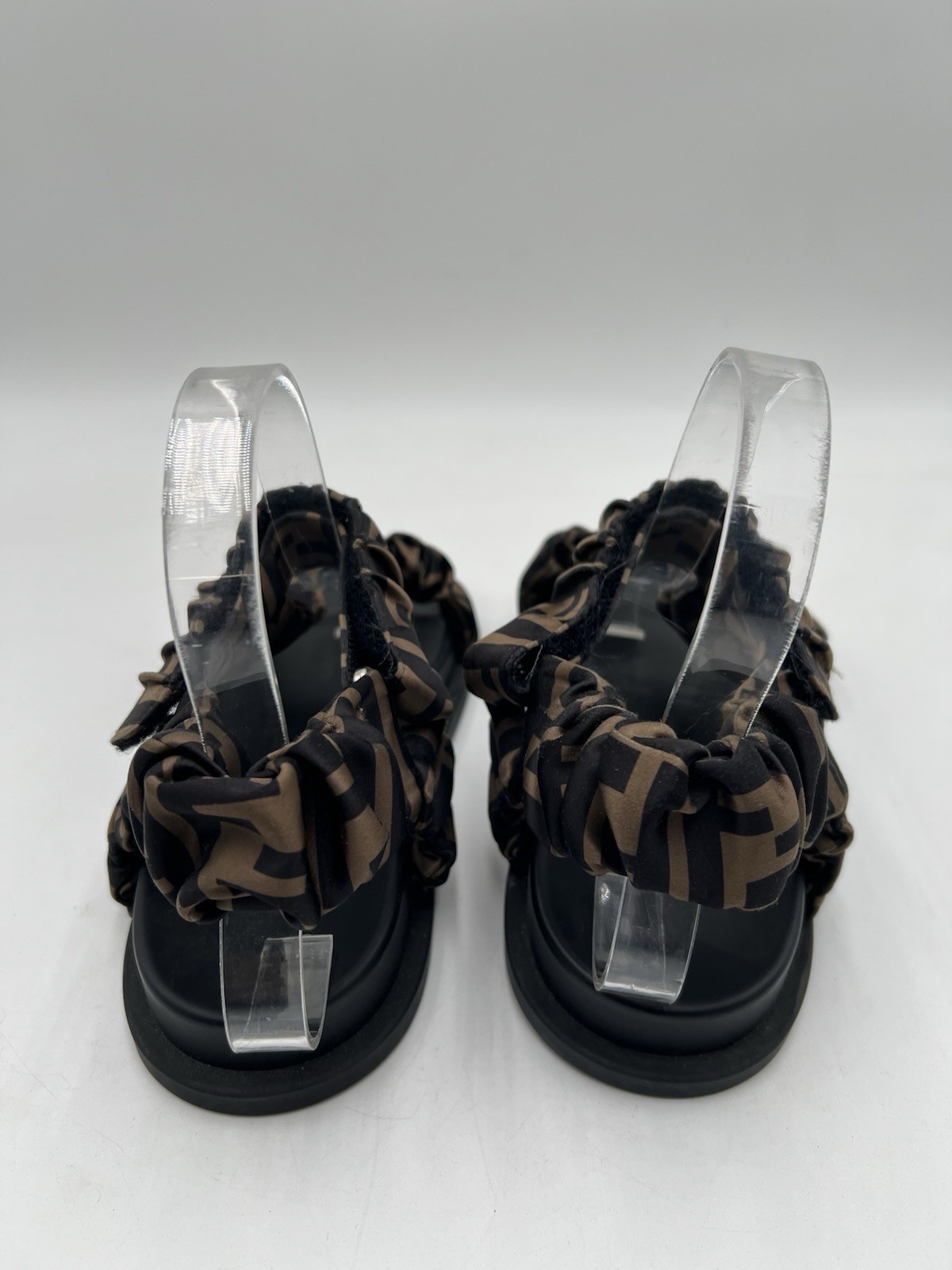 Women’s Fendi FF Monogram Satin Ruched Sport Sandals Brown / Black Size 35.5 thumbnail 4