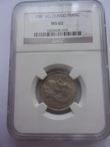 24DL7 Congo Free State Leopold II 1887 silver 1 franc NGC MS 62   Very scarce