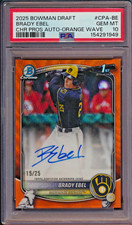 2025 Bowman Draft - Brady Ebel 1st Chrome Orange Wave Auto /25 - PSA 10 - GEM MT